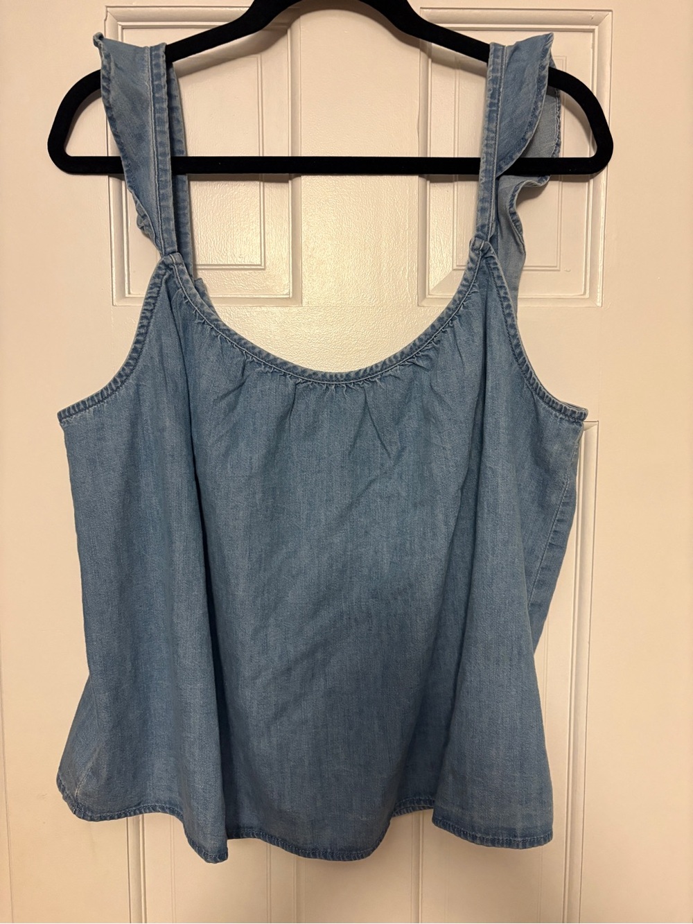 GAP Light Blue Denim Ruffle Strap Tank